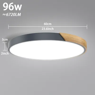 Obrázek produktu pro LZQ Dřevěné stropní LED svítidlo, stmívatelné 96 W, 2800K-6500K, 7680LM, kulaté dřevěné stropní svítidlo Ø60 cm, pro obývací pokoj, obývací pokoj, kuchyň, jídelnu, předsíň, domácnost, kancelář, dětský pokoj, šedá barva