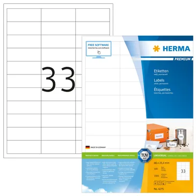 Produktbild von Etiketten Premium A4, weiß 66x25,4 mm Papier matt 3300 St.