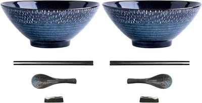 Produktbild von Famanu Ramen Bowl Set 8-teilig - Keramische Ramen Schalen mit Essstäbchen und Löffel