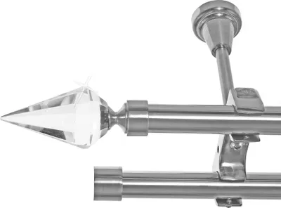 Produktbild von Edelstahl Look Gardinenstange Ø 20mm Deckenträger 2-läufig zweiläufig Deckenbefestigung Spitze Kristall D61 E37E30 RR