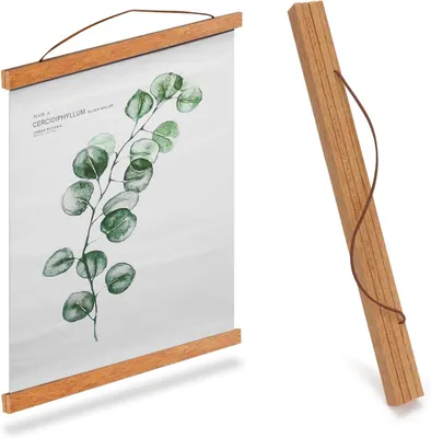 Image de Barre de fixation en teck, magnétique, de 31 cm, pour affiches et photos au format A3