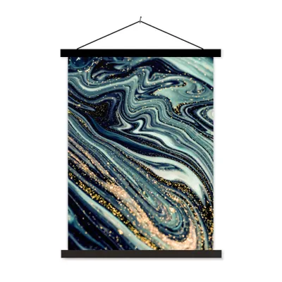 Produktbild von MuchoWow® Textilposter Marmor - Gold - Blau - Glitter - Marmoroptik - Abstrakt 120x160 cm mit schwarzem Rahmen - Magnetischer