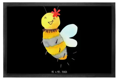 Produktbild von Mr. & Mrs. Panda fußmatte Biene Blume 60 x 90 cm - Schwarz - Geschenk, Gummimatte, Fußabtreter, Schmutzmatte, Fußabstreifer, Bodenvorleger