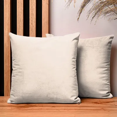 Produktbild von MG Design 2er Set Kissenbezüge 30 x 30 cm in Hellbeige - mit Reißverschluss, samtig-weich mit dezentem Schimmer, pflegeleicht & langlebig