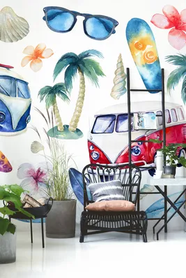 Produktbild von Coloray Fototapete 250x104 cm Latextapete Magicstick - Surfer Strandurlaub Meer Hawaii