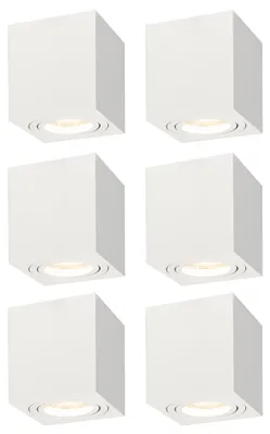 Produktbild von Ledvion 6er Set LED Aufbauspot Weiss Quadratisch 3W Warmweiss dimmbar