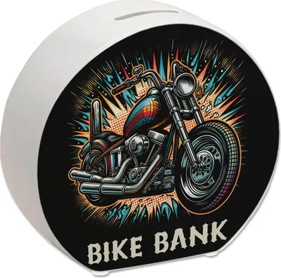 Produktbild von Chopper-Motorrad Spardose mit Spruch Bike Bank