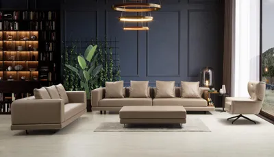 Produktbild von Couchgarnitur Viersitzer Dreisitzer Sessel Beige Leder Set JVmoebel