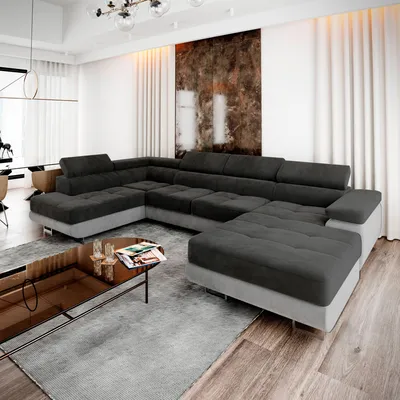 Produktbild von Masseno Ecksofa CASONE L-Form mit Schlaf- und naufbewahrung, U-Form, Schlafsofa, Ecksofa - Schwarz, MONOLITH 95 + MONOLITH 84