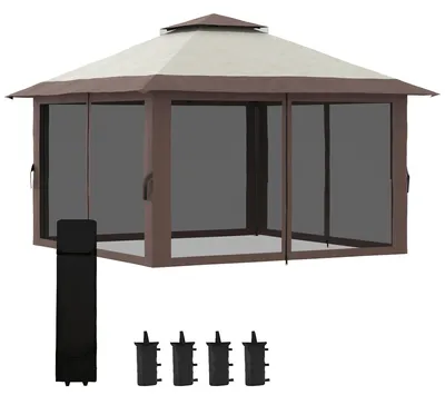 Produktbild von Faltpavillon, höhenverstellbar, 4 Netzwände, Lüftungsdach, Tragetasche, Schnellaufbau, 4 x 4 x 3 m, Beige
