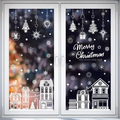 Produktbild von Unyqoos® Wiederverwendbare weiße Schneeflocken-Fenstersticker, 273 St. auf 9 Bögen, PVC, doppelseitig sichtbar – Weihnachts- & Winterdeko