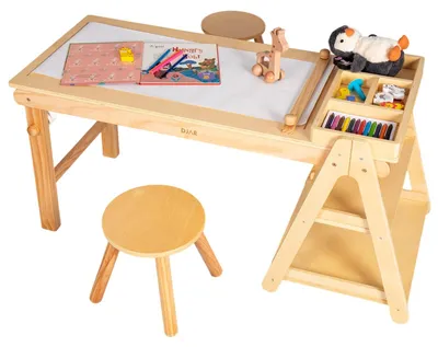 Immagine prodotto di Set da tavolo e sedie in legno per bambini, con spazio contenitivo