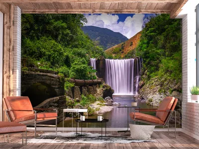 Produktbild von Vlies Fototapete Landschaft 400x280 cm Tapeten Wandtapete XXL Natur Wasserfall Gebirge c-B-0345-a-a