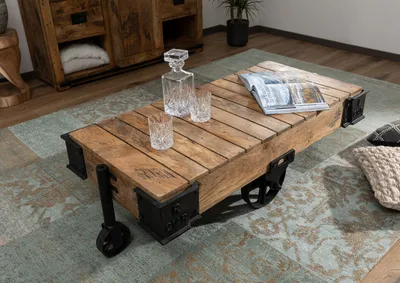 Produktbild von MASSIVMOEBEL24 Couchtisch Mango 120x60x43 natur lackiert RAILWAY #160