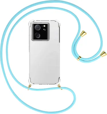 Produktbild von Handykette Backcover-Schutzhülle mit Band (Metall goldfarben) für Xiaomi 13T Pro (6.73'') - himmelblau