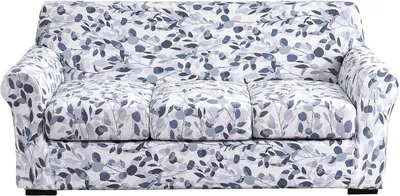 Produktbild von (Weiß) Bedruckte Couchbezüge für Dreisitzer-Sofas – Blumen-Sofabezüge mit separaten Kissenbezügen, Stretch-Sofa-Schonbezüge, waschbarer Möbelschutz