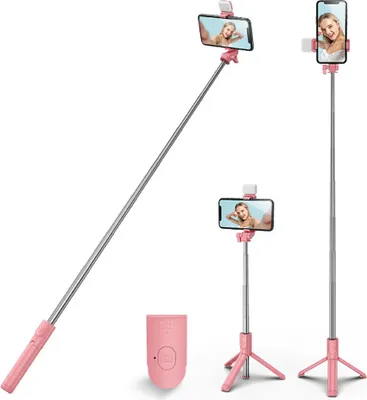 Produktbild von Beleuchtetes Selfie-Stick-Stativ, abnehmbare Bluetooth-Fernbedienung, leicht, tragbar,pink