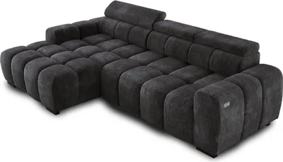 Produktbild von Ecksofa OMBO 285x168x77/97 cm, Linke Seite Mit Schlaffunktion, Elektrisch Ausziehbarer Sitzfläche, Verstellbaren Kopfstützen, Dunklen Buchenholzfüßen, Hydrophobem EDEN-Bezugstoff - Schwarz