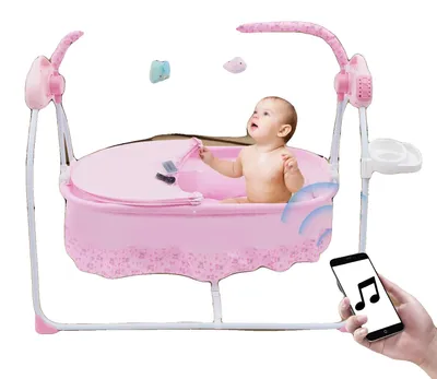 Imagen del producto de Silla mecedora para bebés, fabricada con tejido agradable al tacto, con asiento ajustable, adecuada para bebés de 0 a 2 años, con 5 velocidades de balanceo y una capacidad de carga de 20 kg