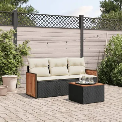 Produktbild von 4-tlg. Garten-Sofagarnitur mit Kissen Schwarz Poly Rattan 3227442