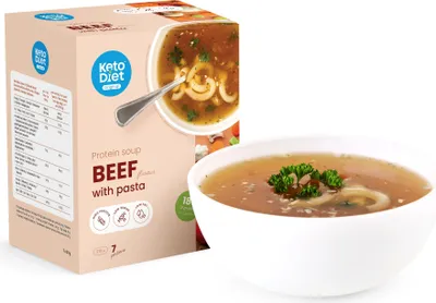 Produktbild von Eiweißsuppe – Rindfleisch mit Nudeln, mit hohem Proteingehalt (7 Portionen)