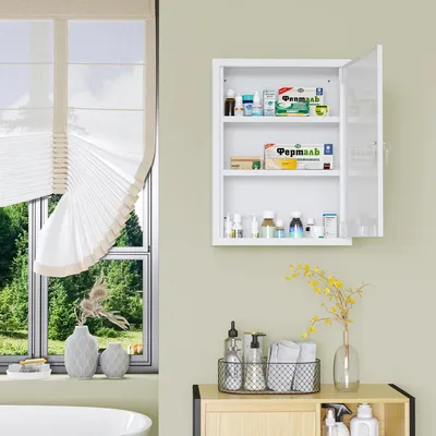 Produktbild von Medizinschrank Stahl abschließbar, Arzneischrank Wandmontage kindersicher, Erste-Hilfe-Schrank Weiß | 40x15x53,5 cm | 3 Fächer | 2 Schlüssel