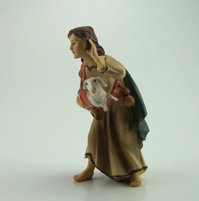 Produktbild von Hirte mit Schaf, Krippenfigur aus Polyresin, handbemalt. Zu 15 cm Figuren.