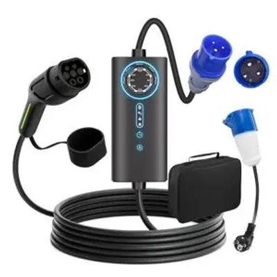 Image de Chargeur EV Junsun, 7 kW, câble 8 mètres, Type 2, monophasé, 6-32 A, avec adaptateur 3.5 kW