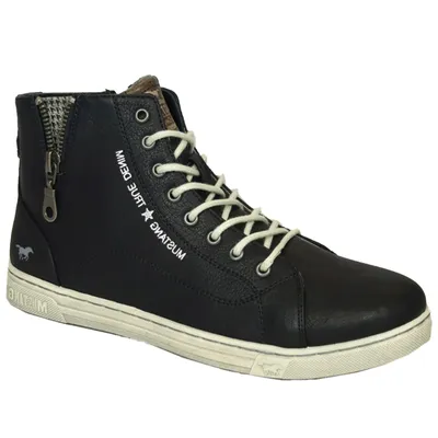 Produktbild von Mustang Damen Schnürboot High Top Sneaker Reißverschluss Logo Schriftzug 1349-503, Größe:38 EU, Farbe:Schwarz