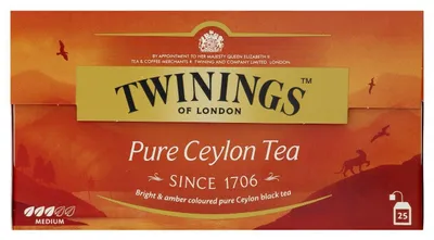 Produktbild von Twinings Ceylon Orange Pekoe Tee, 25 Beutel, 50g – Aromatischer Schwarztee