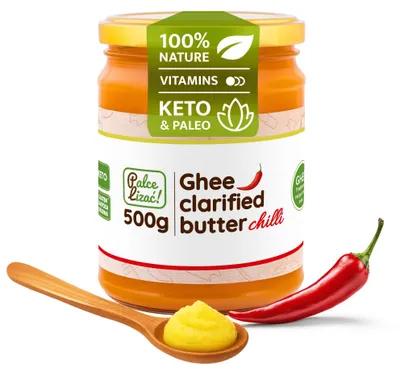 Produktbild von PALCE LIZAĆ Ghee Butter Chili 500 g Geklärte | Ayurveda, Laktosefrei, Glutenfrei | Butterreinfett, nur aus der Milch von Weidekühen, Keto