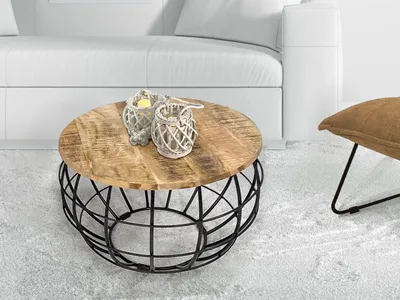 Produktbild von Couchtisch ø 55 cm Wohnzimmer-Tisch rund Beistelltisch nachhaltig London Metall Drahtgestell Gitter tabacco