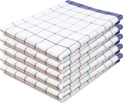 Obrázok produktu pre sada 5 bavlnených uterákov s rozmermi 50x70 cm, vysoko savé a odolné, kvalitné modré šachovnicové uteráky pre gastronómiu