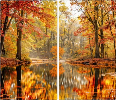 Produktbild von Spritzschutz Herdabdeckplatte Schneidebrett aus Glas Herbstwald am See 2-Teilig (60x52cm)