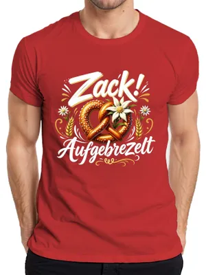 Obrázok produktu pre Zack! Bavorský trdelník, tričko s motívom Oktoberfestu, tradičné bavorské oblečenie, kožené nohavice, pánske tričko, červená farba, veľkosť 3XL