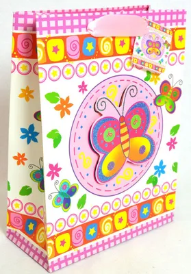 Produktbild von Geschenktasche bunt Kind Motiv kleiner Schmetterling 18x24x8 cm (BxHxT)