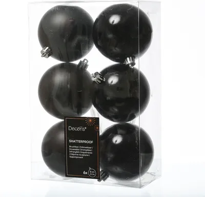 Christbaumkugeln - Weihnachtbaumskugeln - bruchfest - D: 8cm - glänzend/matt  - schwarz - 6er Set