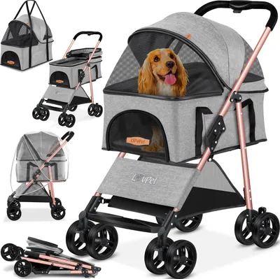 Produktbild von LOVPET® Hundewagen 2in1 Hundebuggy Hundebox Transporttasche Faltbar klappbar bis 20 kg Haustiere Buggy mit Netzfenstern & Regenschutzabdeckung Jogger Katzenbuggy für kleine Hunde Katzen