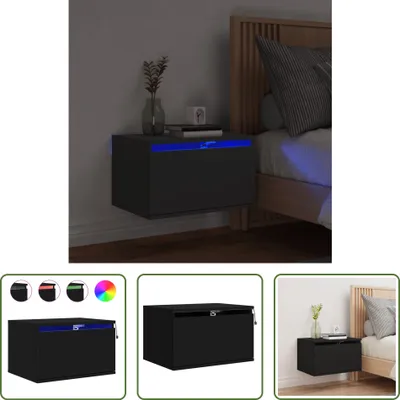 Obrázok produktu pre The Living Store Nástenný nočný stolík s LED svetlami čierny