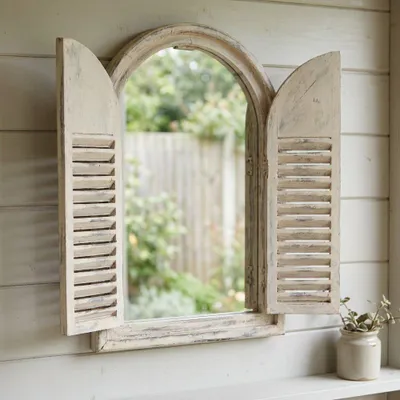 Produktbild von Spiegel indischer Stil, Spiegelfenster Gäste-WC, Fenster als Spiegel Holzrahmen