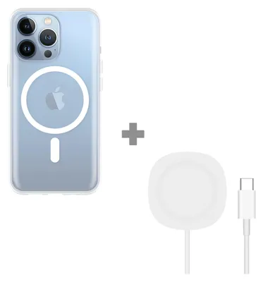 Produktbild von Cazy Weiches TPU Hülle geeignet für iPhone 13 Pro - mit Magnetischem Ring - Transparent + 2 in 1 Magnetisches Kabelloses Ladegerät 15W