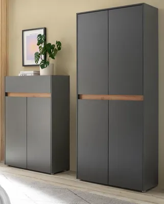 Produktbild von Garderobe Set 2-teilig "Center" in grau matt und Wotan Eiche Garderobenkombination 180 x 195 cm