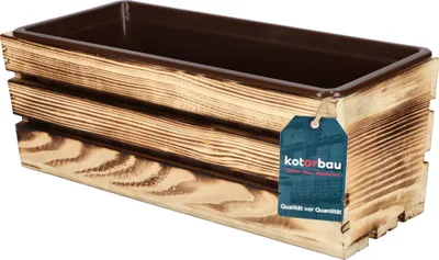 Obrázek produktu pro KOTARBAU® Dřevěný truhlík na květiny pálený s plastovou vložkou 40 x 18 x15 cm Truhlík na květináč