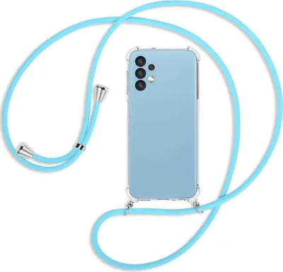 Produktbild von Handykette Backcover-Schutzhülle mit Band (Metall silberfarben) für Samsung Galaxy A13 4G - himmelblau