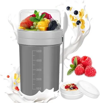 Image de Bol à yaourt pour enfants, 550 ml + 250 ml, avec cuillère, bol à yaourt pour enfants, boîte à petit-déjeuner pour enfants, bol Püppchen, Lekvrij, gris