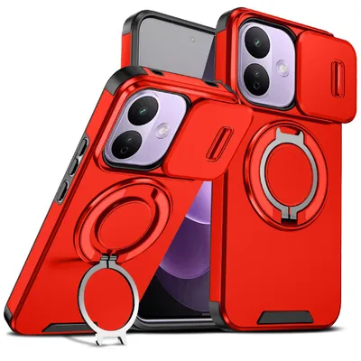 Produktbild von Handyhülle für Xiaomi Redmi Note 17 Pro 5G Dual-Layer Stoßfest Militär Hülle mit Dia Kameraschutz, Magnetisch Ring Ständer Rot