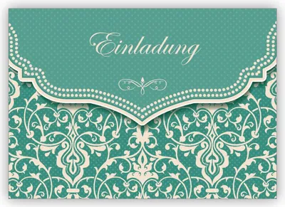 Produktbild von 4x Feine Einladungskarte mit Vintage Damast Muster in edlem Hellblau Türkis zur Hochzeit, Taufe, Diner etc: Einladung