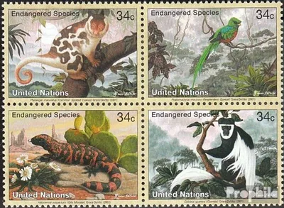 Produktbild von Briefmarken UNO - New York 2001 Mi 856-859 Viererblock (kompl.Ausg.) postfrisch Gefährdete Arten: Fauna