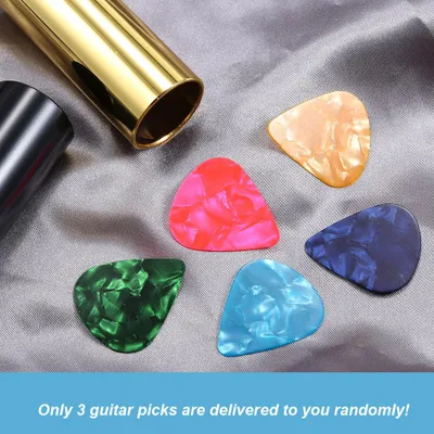 Image de 4pcs 60 Mm haut en acier inoxydable/verre -lides Bars de guitare + 3 picks de guitare Finger glissants f��r Guitare basse Banjo Ukulele String Instrument Accessoires