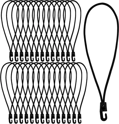 Obrázek produktu pro Balení 30 gumových lan o délce 25 cm + háčky, černé, pro plachty/stany/kempování/přívěsy/bazény
